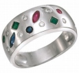 Кольцо с бриллиантами, изумрудами, сапфирами и рубинами RHTL1418-ZT-W Гонконг 2009 г инфо 2212o.
